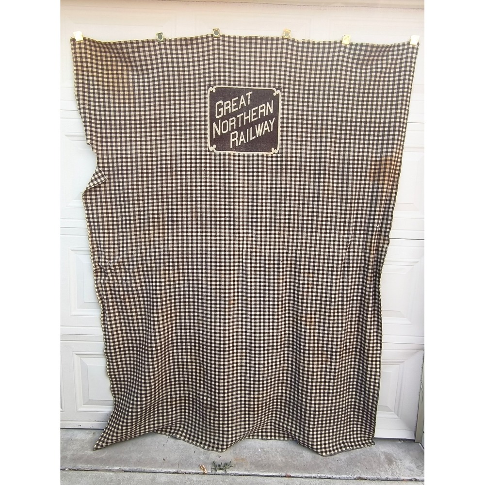 Antique Great Northern Railroad Passenger Sleeper Wool Blanket Brown Tan Checker